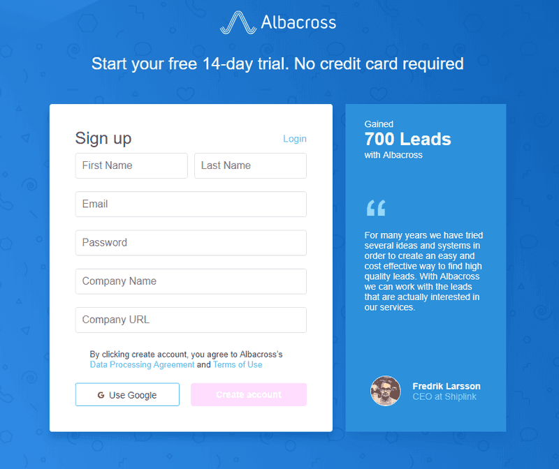 Improve activation rate_Albacross signup form