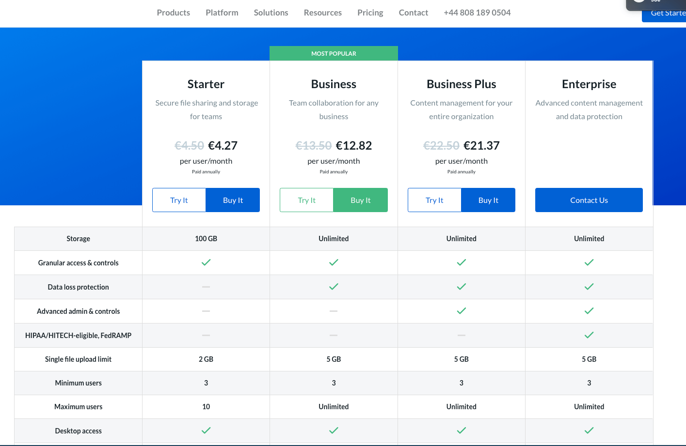 Box's pricing plans