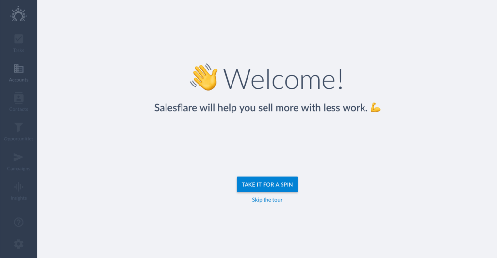 Salesflare welcome screen