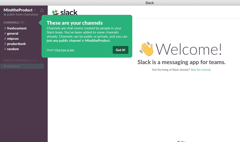 In-App-Anleitung Slack