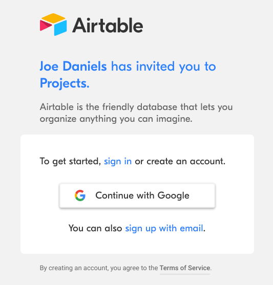 airtable onboarding invited user