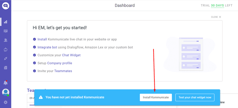 kommunicate.io onboarding in userpilot