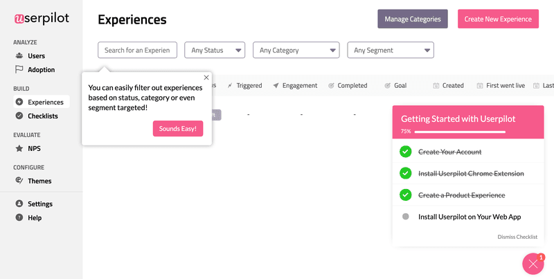 Userpilot's checklist functionality