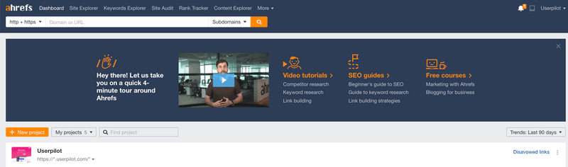 Ahrefs product tour onboarding video