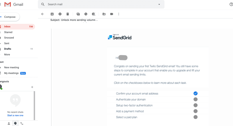 sendgrid success message
