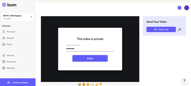 loom password protected private videos