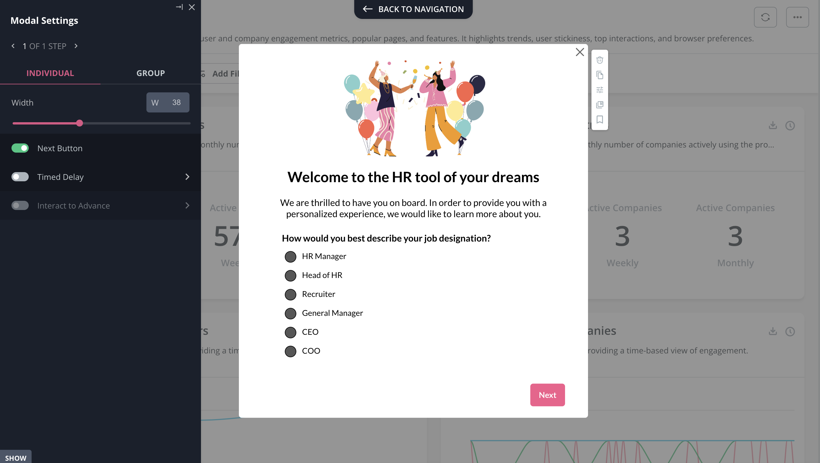 Welcome survey made in Userpilot