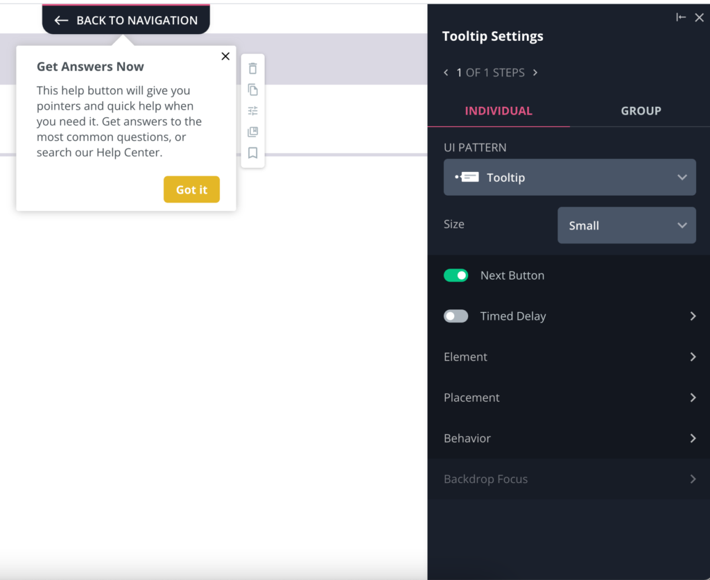 orientação na aplicação com dicas de ferramentas do Userpilot