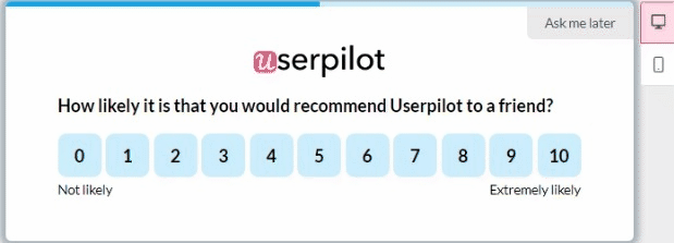 Collect feedback with NPS surveys code-free with Userpilot