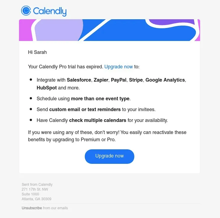 Calendly trial expiration email - how to reengage inactive customers