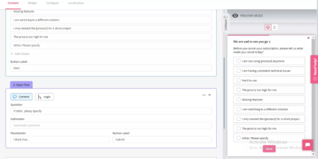 Exit survey built via Userpilot - how to reengage inactive customers