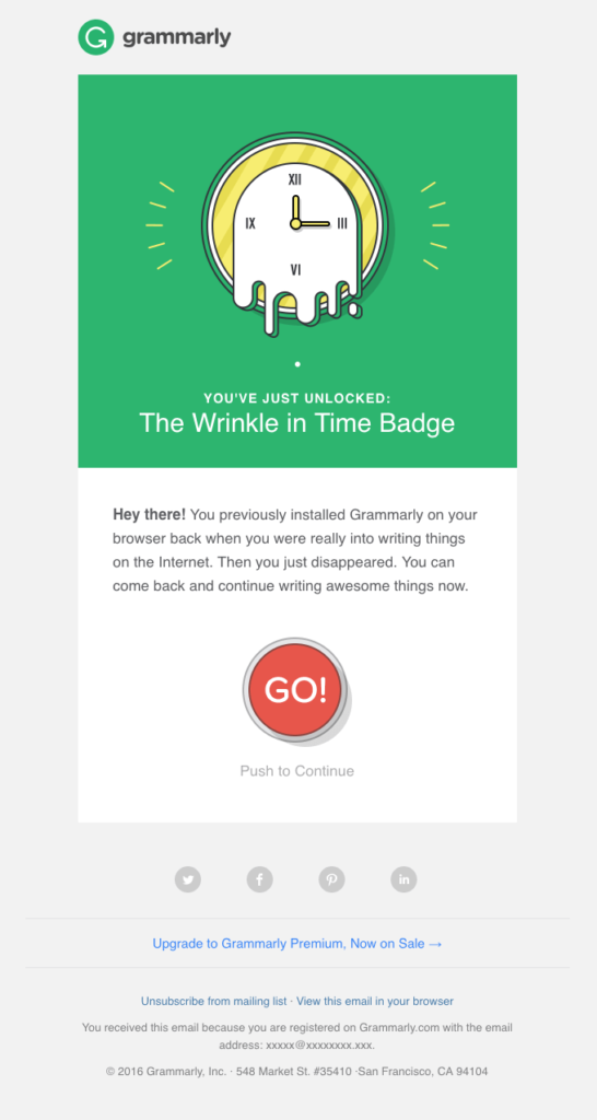 Grammarly's re-engagement email for how to re-engage with inactive customers