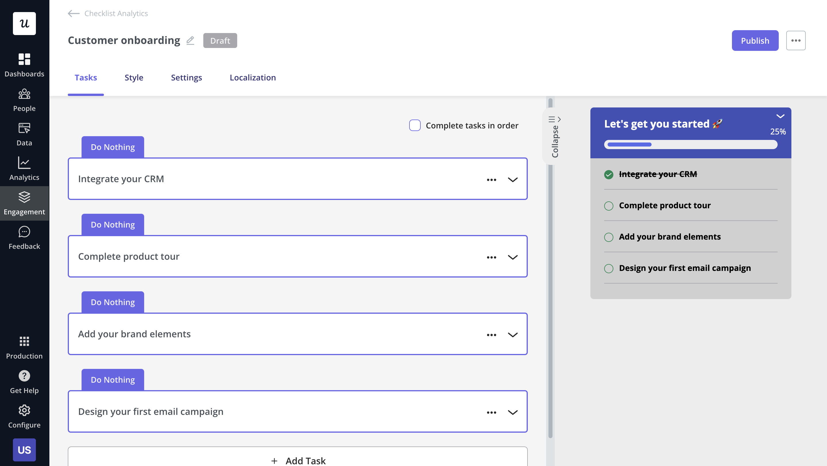 Onboarding checklist creation in Userpilot