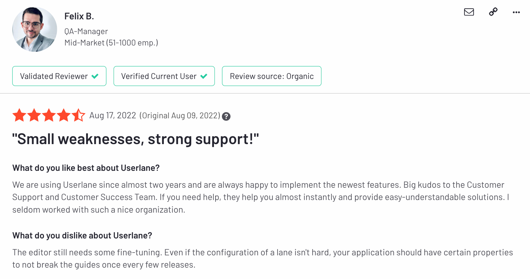 Customer feedback about Userlane