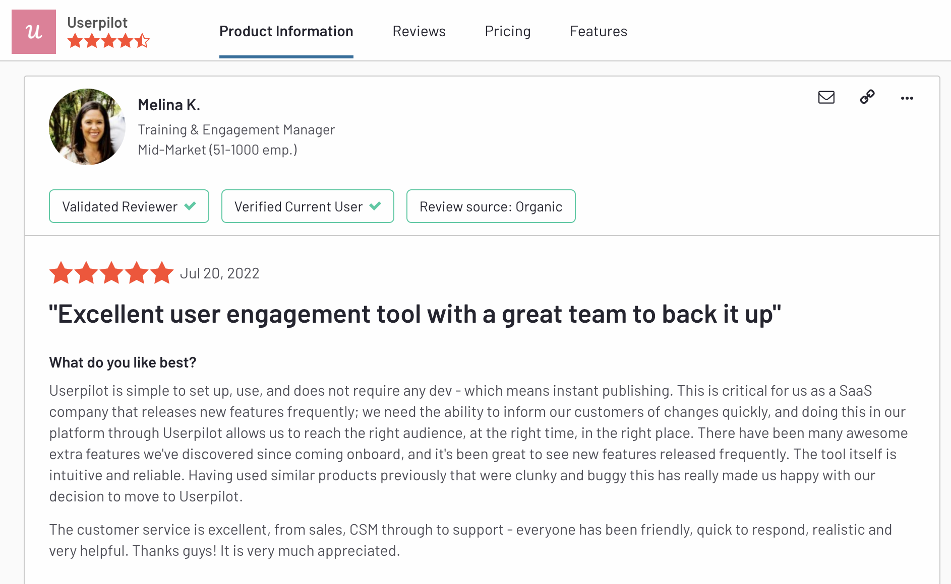 Customer feedback about Userpilot