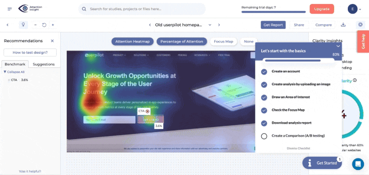 Attention Insight interactive walkthrough created with Userpilot
