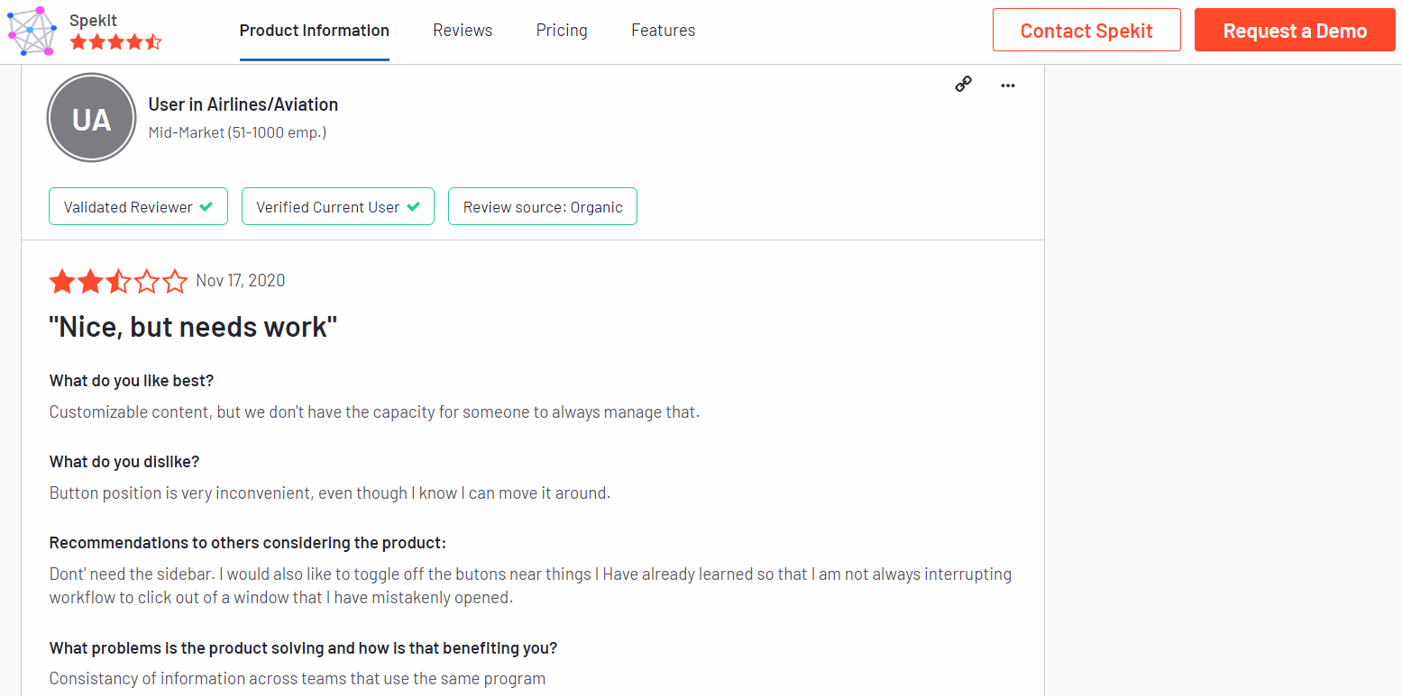 Customer feedback about Spekit