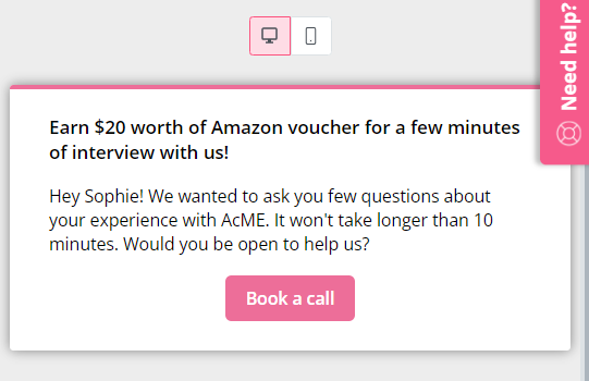 Asking categories of adopters for feedback with a user interview modal 