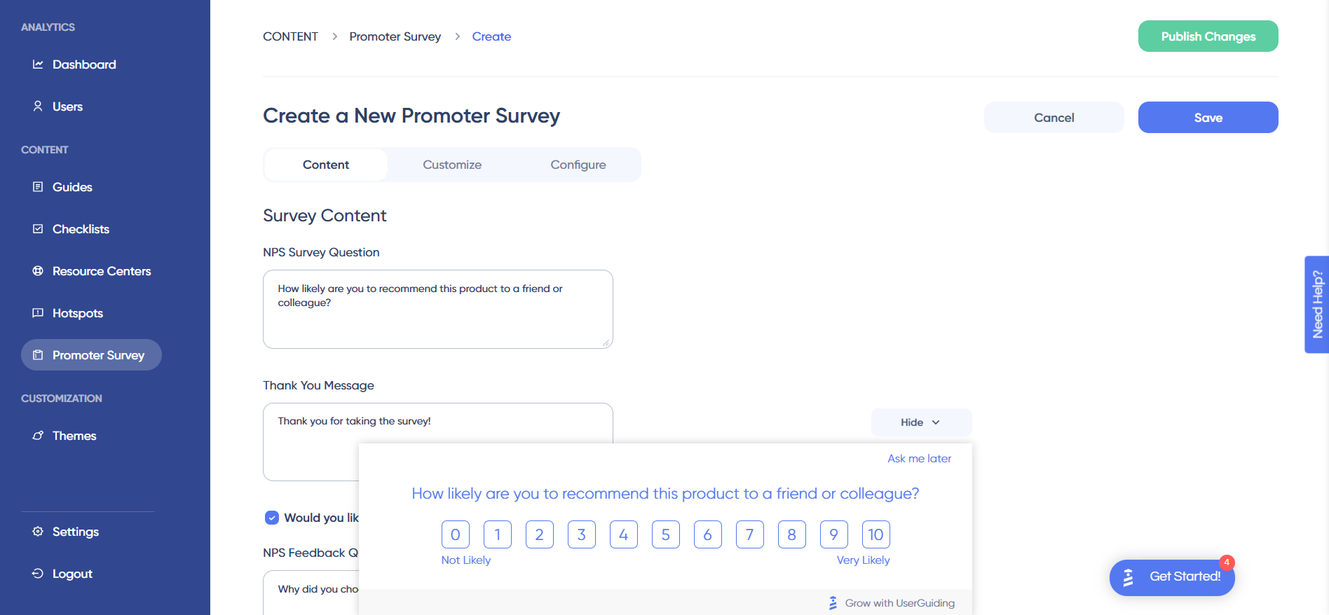NPS survey in UserGuiding