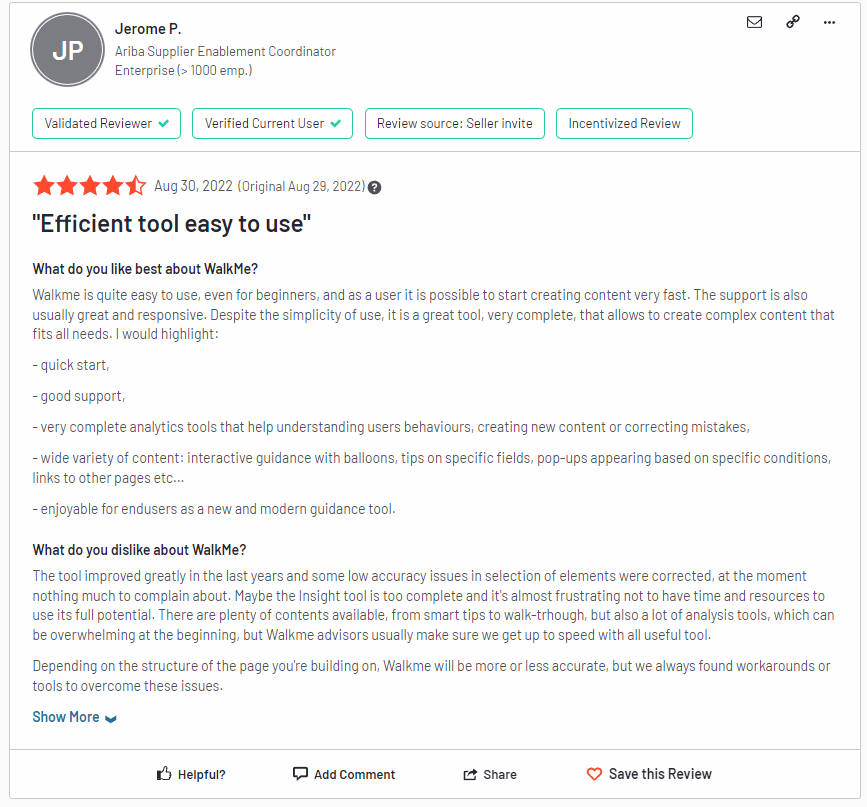 Customer feedback about Walkme.