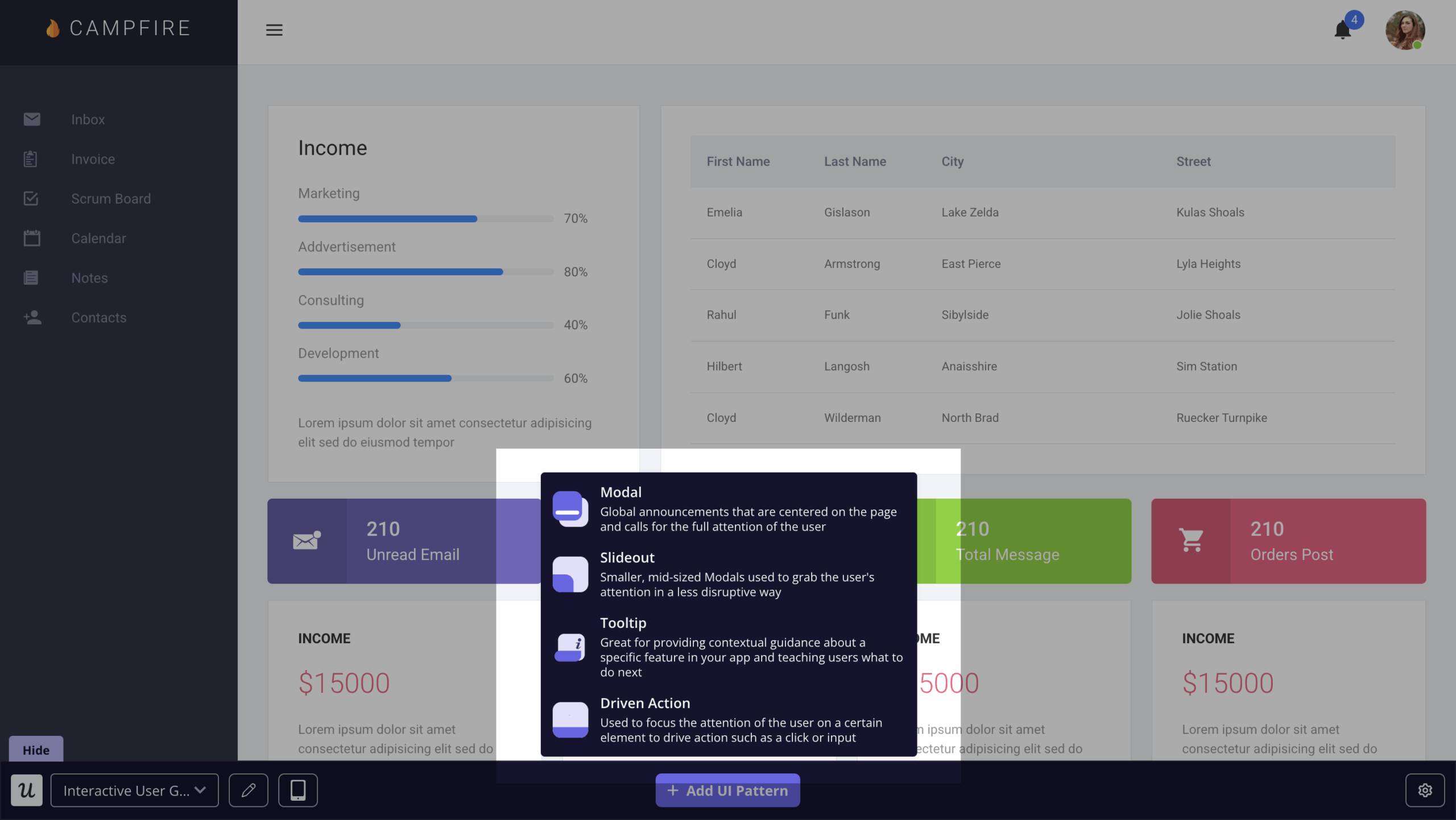 userpilot's UI patterns