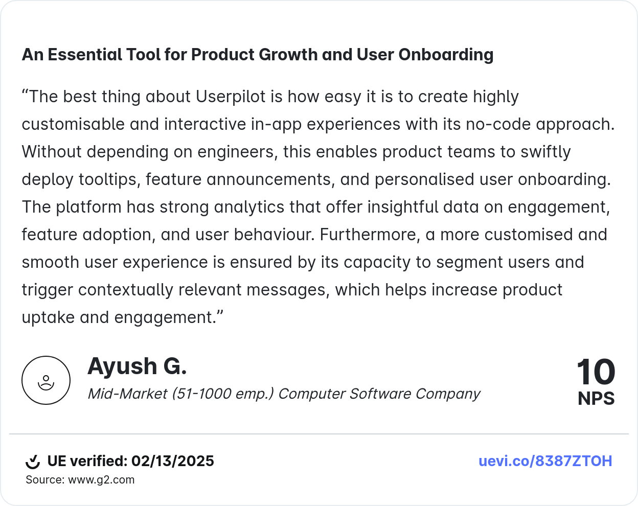 userpilot in app messaging testimonial