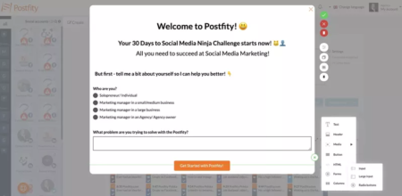 Postfity welcome screen for improving marketing funnel KPIs