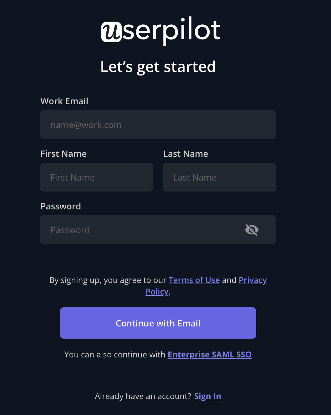 userpilot sign up form - customer experience lifecycle