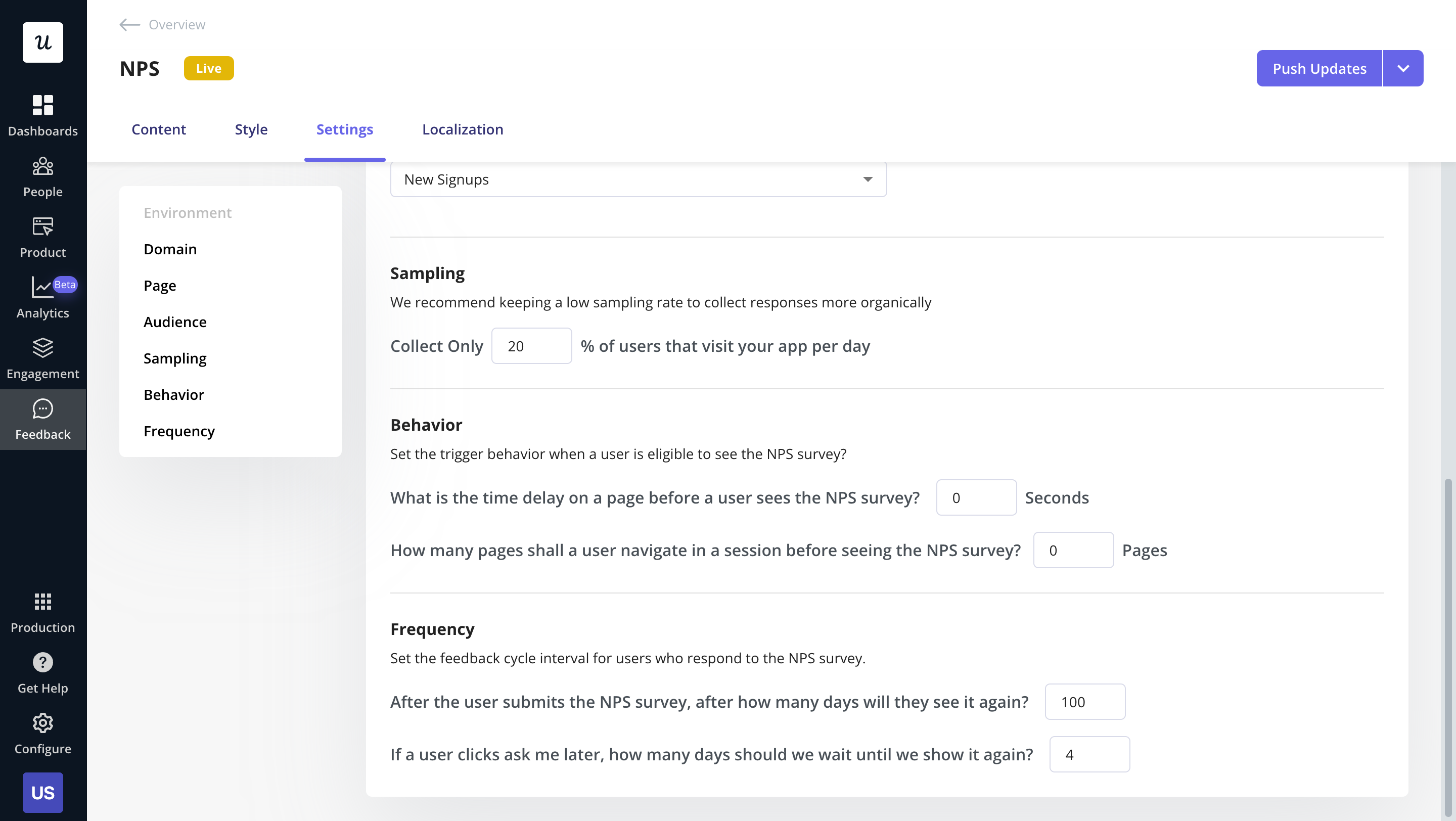 Automated NPS survey delivery in Userpilot