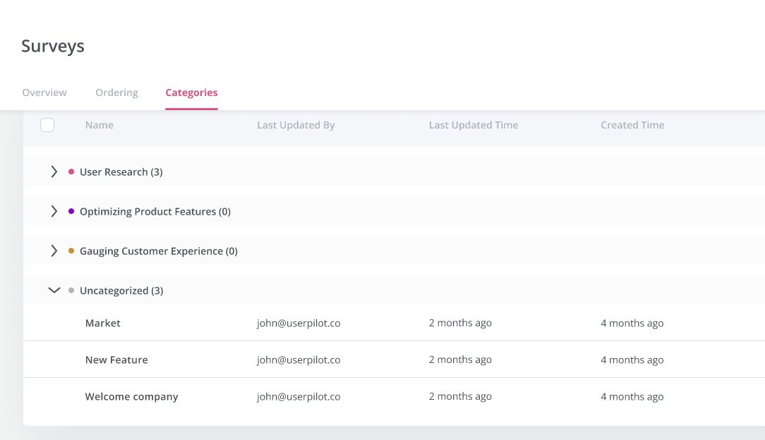 Userpilot survey categories