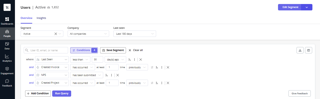 Active users segment in Userpilot