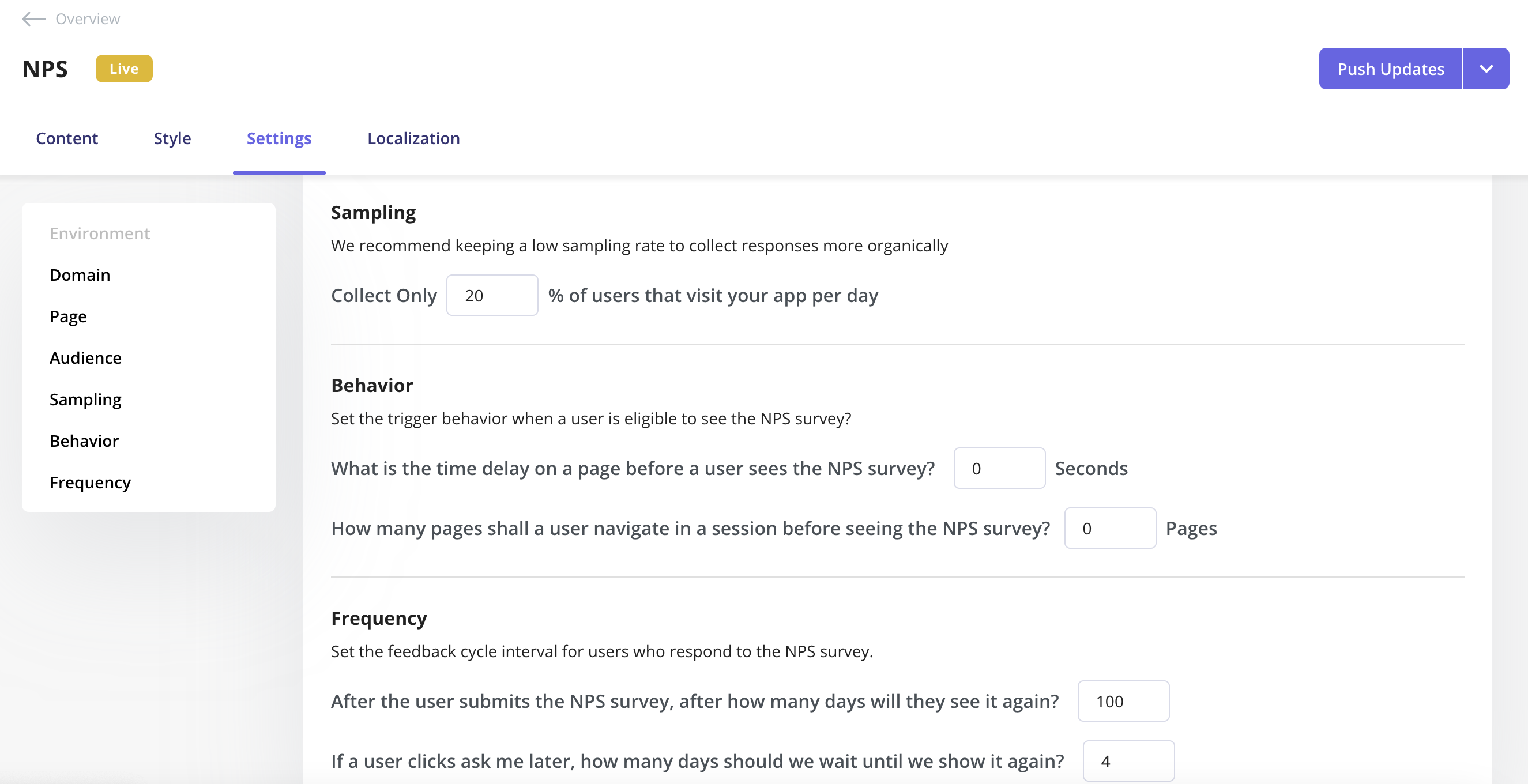 nps survey settings nps dashboard