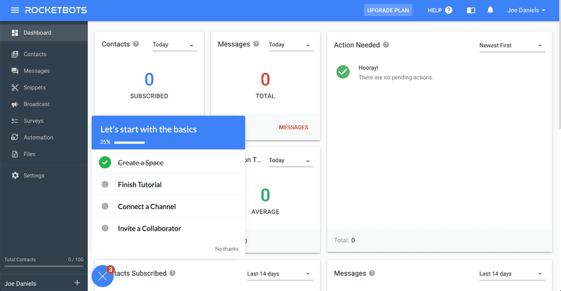 Rocketbots onboarding checklist created with Userpilot