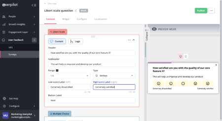 Creat likert scale survey questions Userpilot