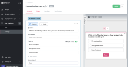 Multiple choice questions in Userpilot