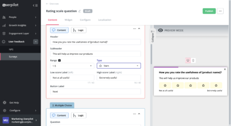 Rating scale questions in Userpilot