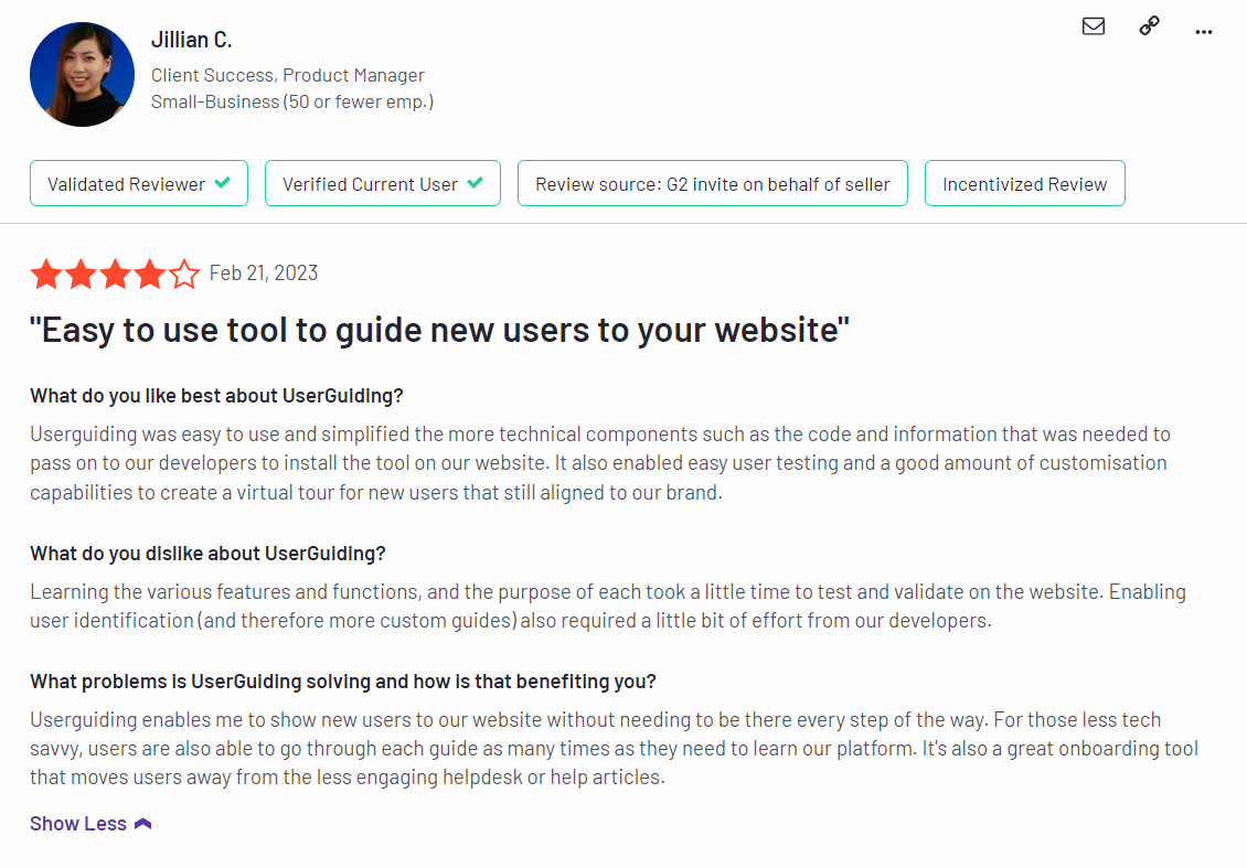 User feedback about UserGuiding