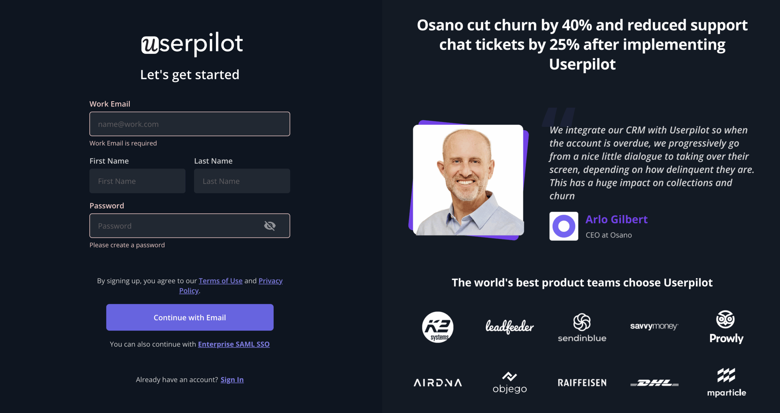 Userpilot signup page