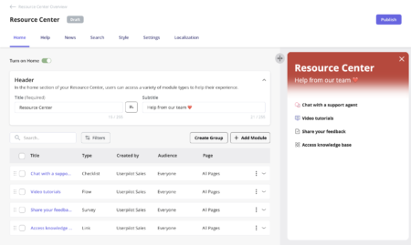 userpilot's customer self service portal