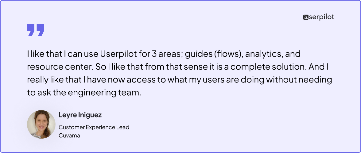 Leyre Iniguez testimonial for Userpilot