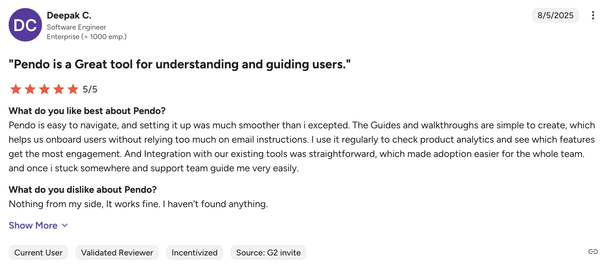 pendo good review g2