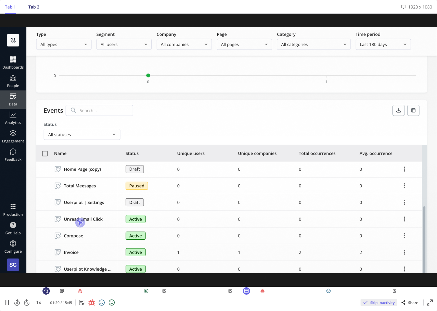 Watching user sessions in Userpilot