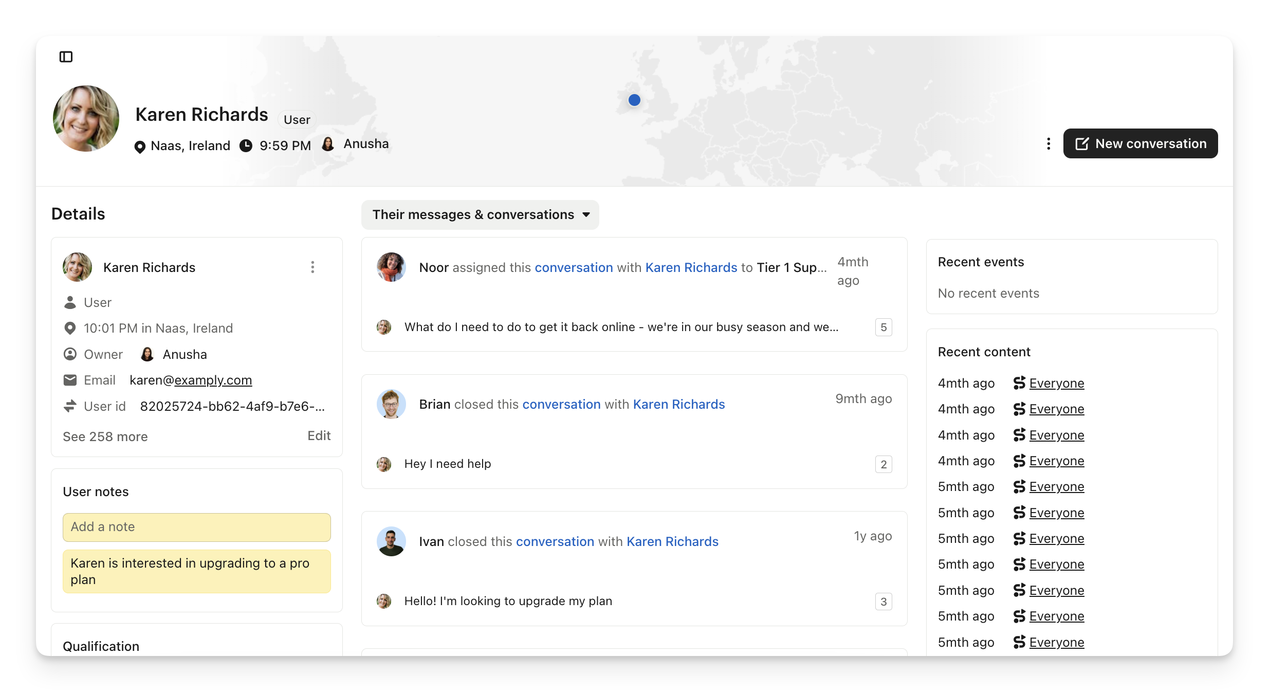 user profile intercom