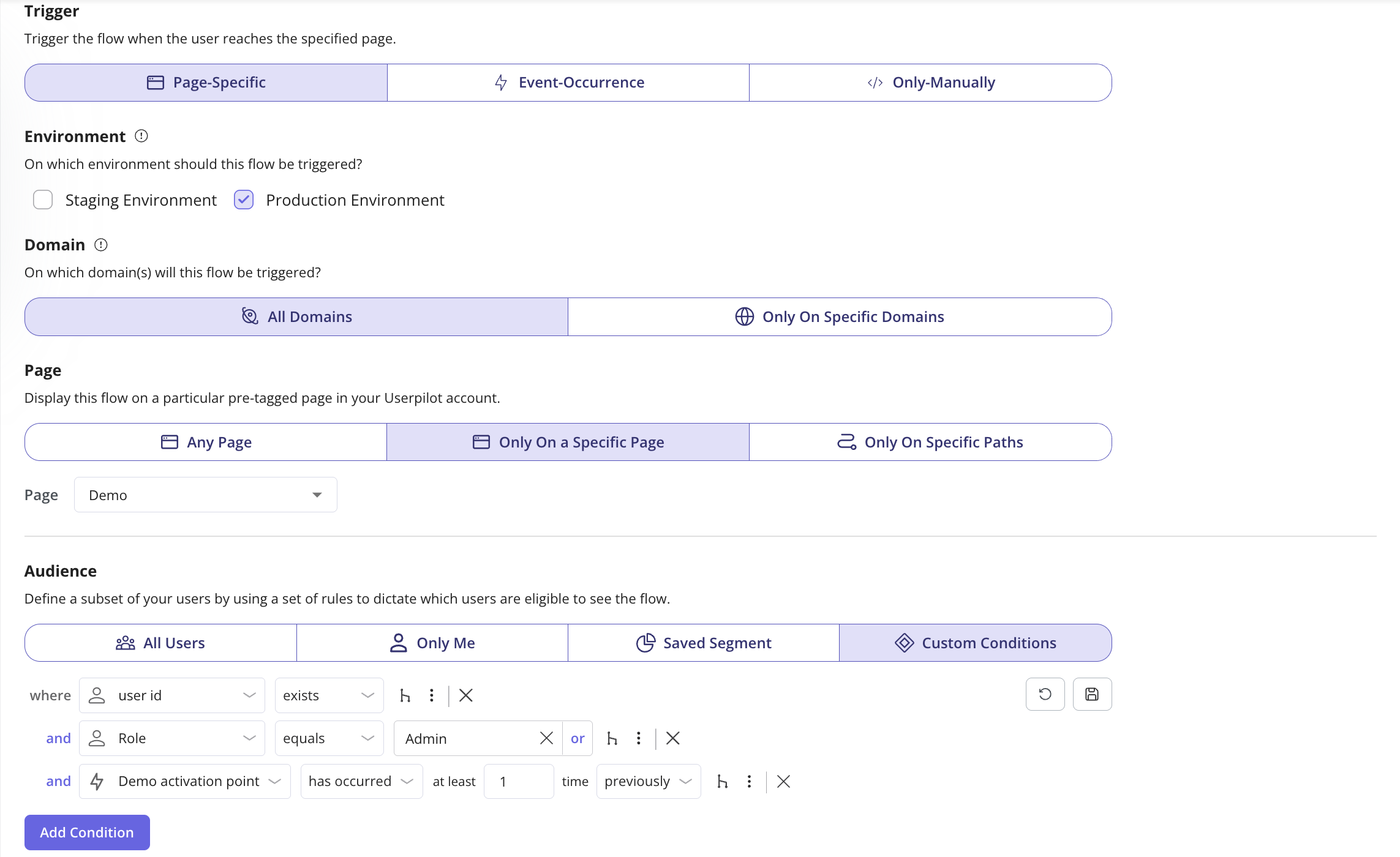 userpilot flow triggers