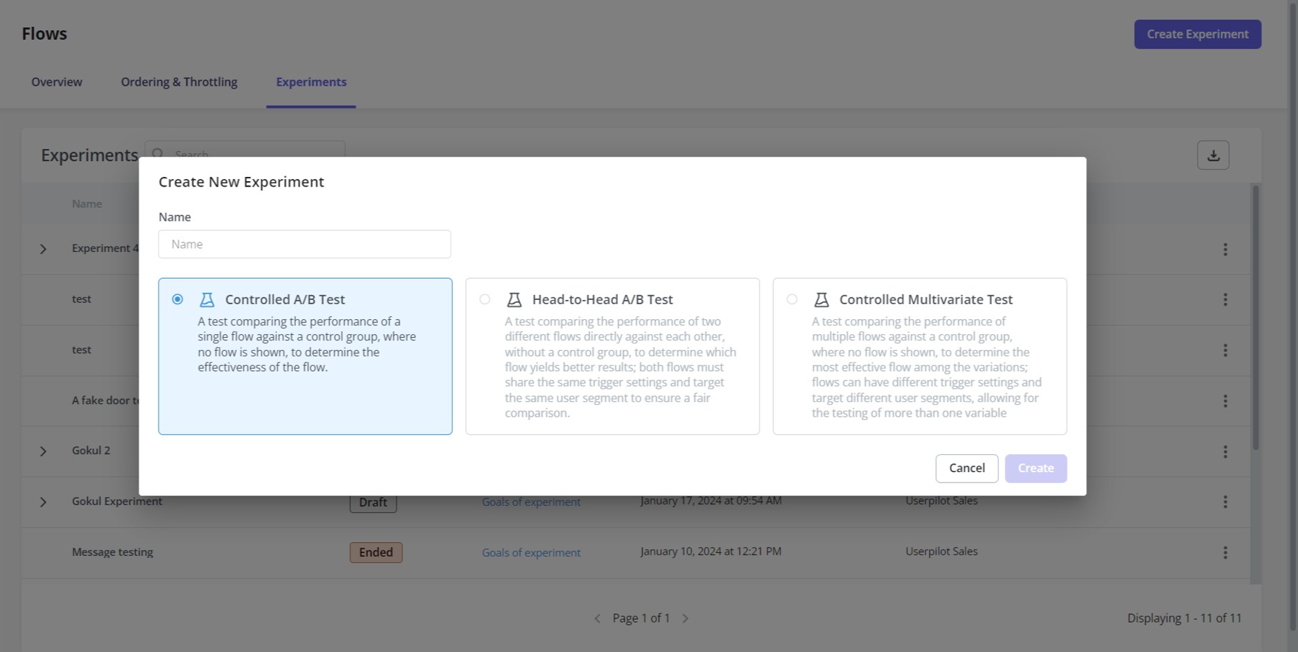 Ab testing settings userpilot