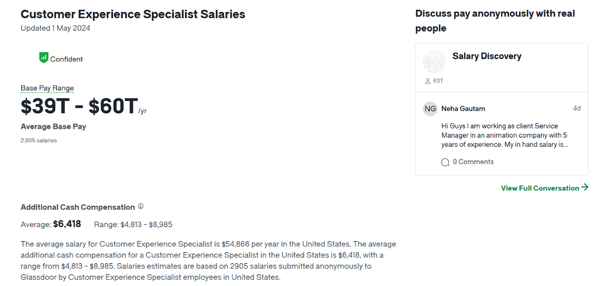 Customer-experience-specialist-salary; Glassdoor salary of customer experience specialist