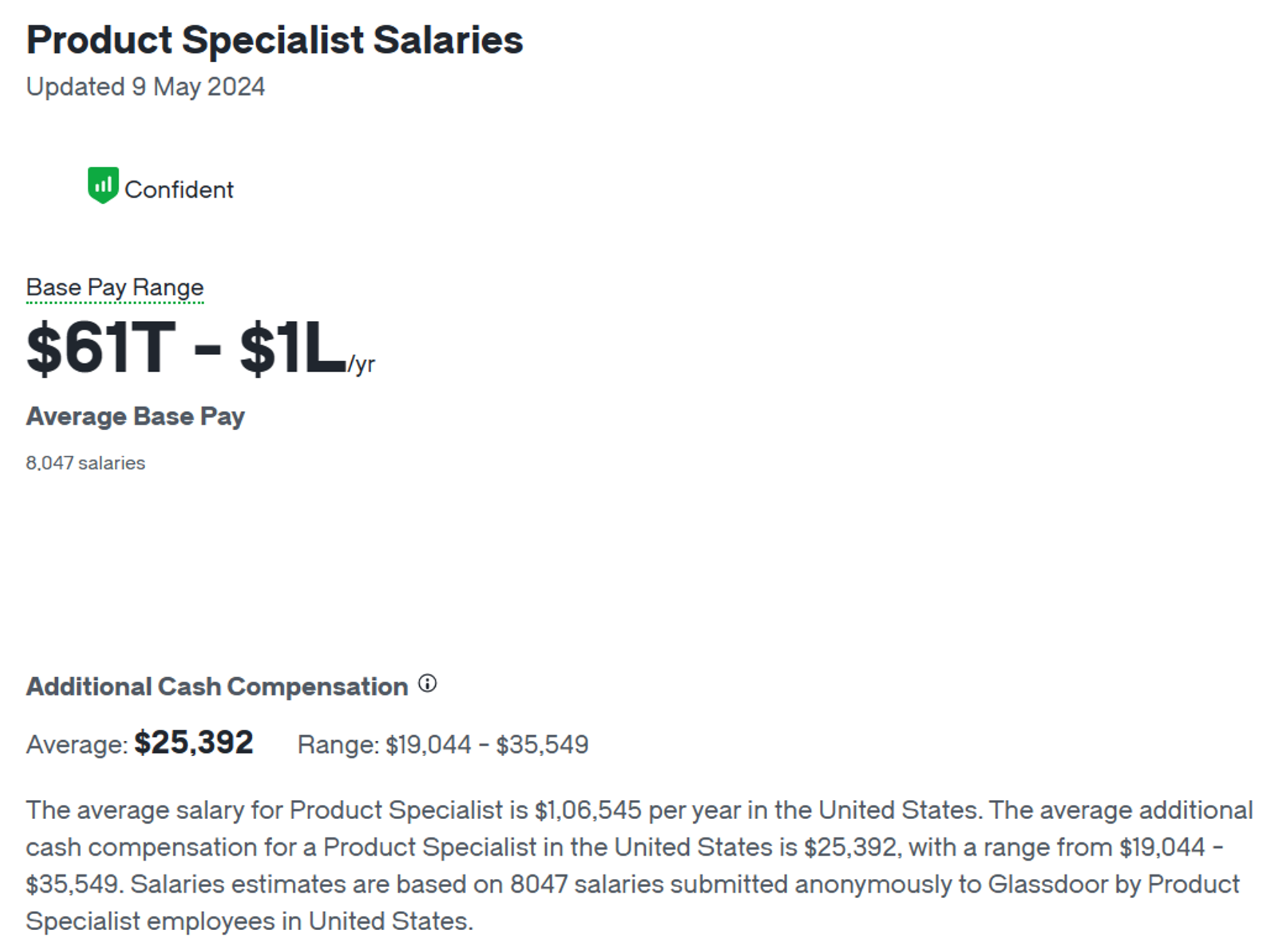 Product-specialist-salary; Glassdoor product specialist salaries