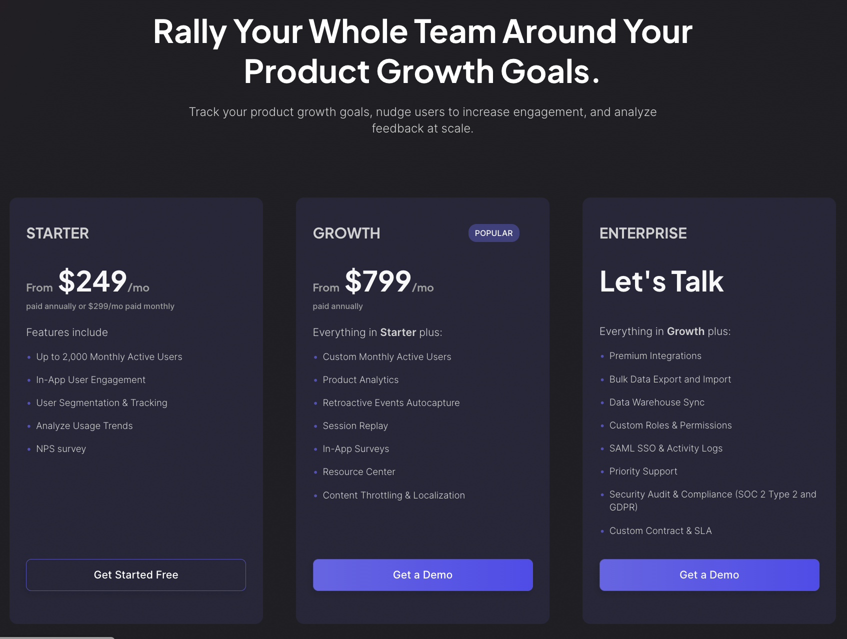 Userpilot’s pricing plans explained.