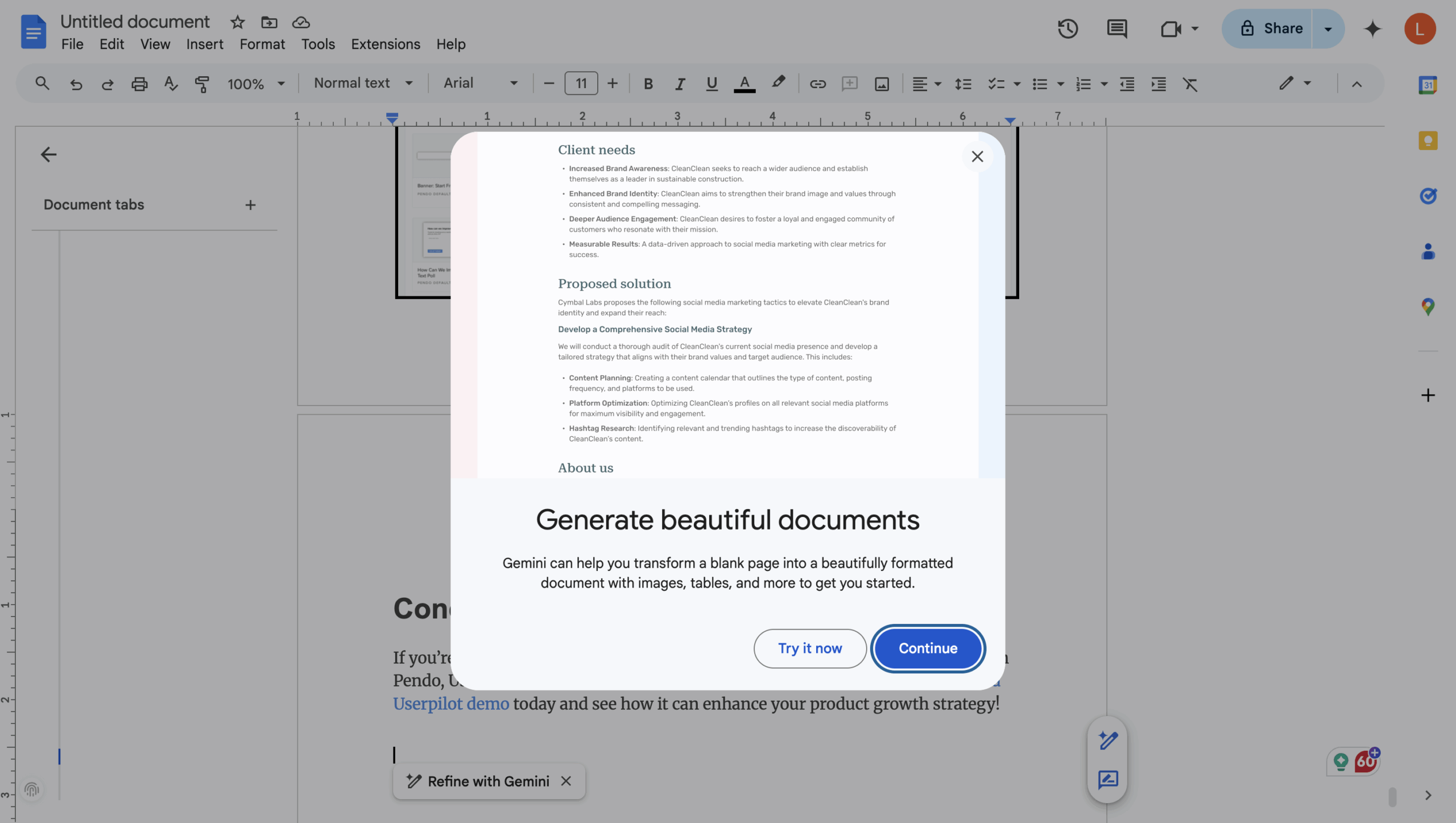 google product update modal