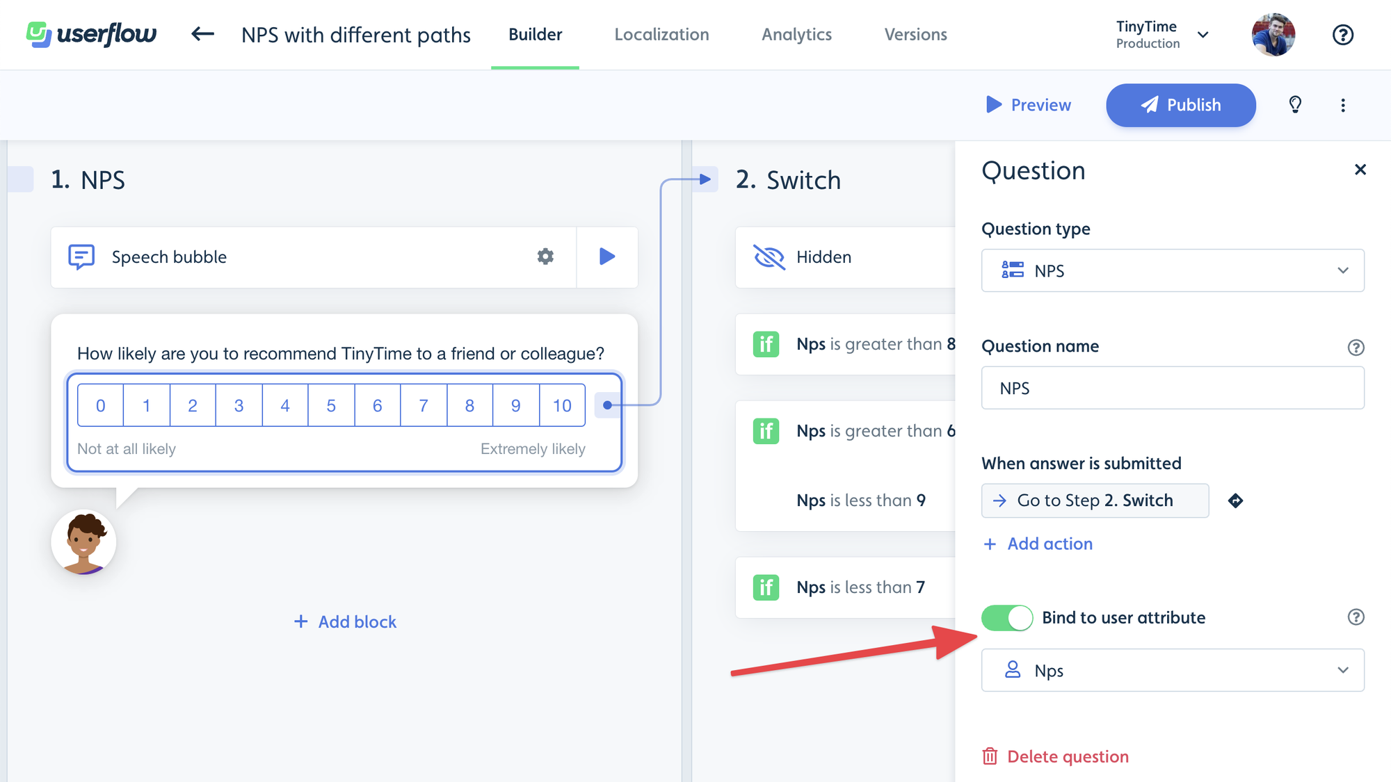 Answer triggers in Userflow